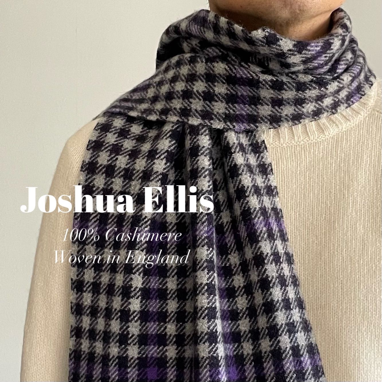 良品】 Joshua Ellis / カシミヤ100% シェファードチェック マフラー