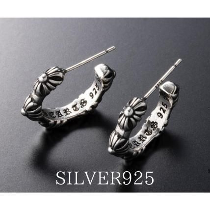 品 シルバー 925 クロス フープピアス キャッチ付 両耳 即配送