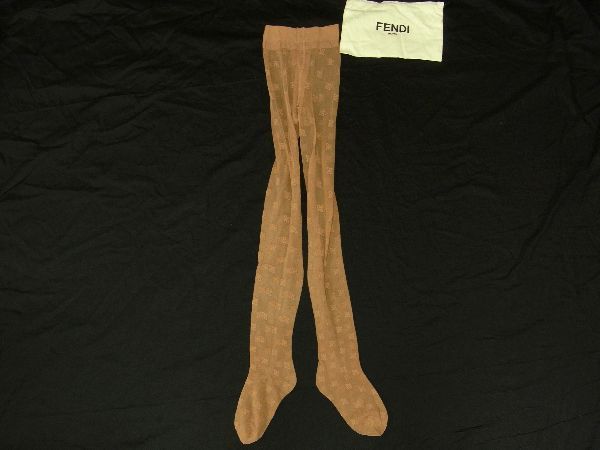 FENDI フェンディ 総柄 ストッキング タイツ 靴下 表記サイズⅢ レディース ベージュ系 AU7762