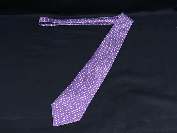 【美品】HERMES エルメス シルク ネクタイ パープル系 フラワープリント エルメス HERMES H柄 ネクタイ 衣料品 シルク シルク メンズ パープル