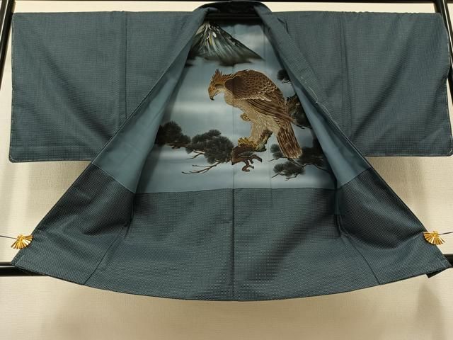 平和屋着物▽上質な紬　単衣　菱繋ぎ文　正絹　逸品　CAAW2845ut 平和屋着物▽上質な紬 単衣 菱繋ぎ文 正絹 逸品 CAAW2845ut