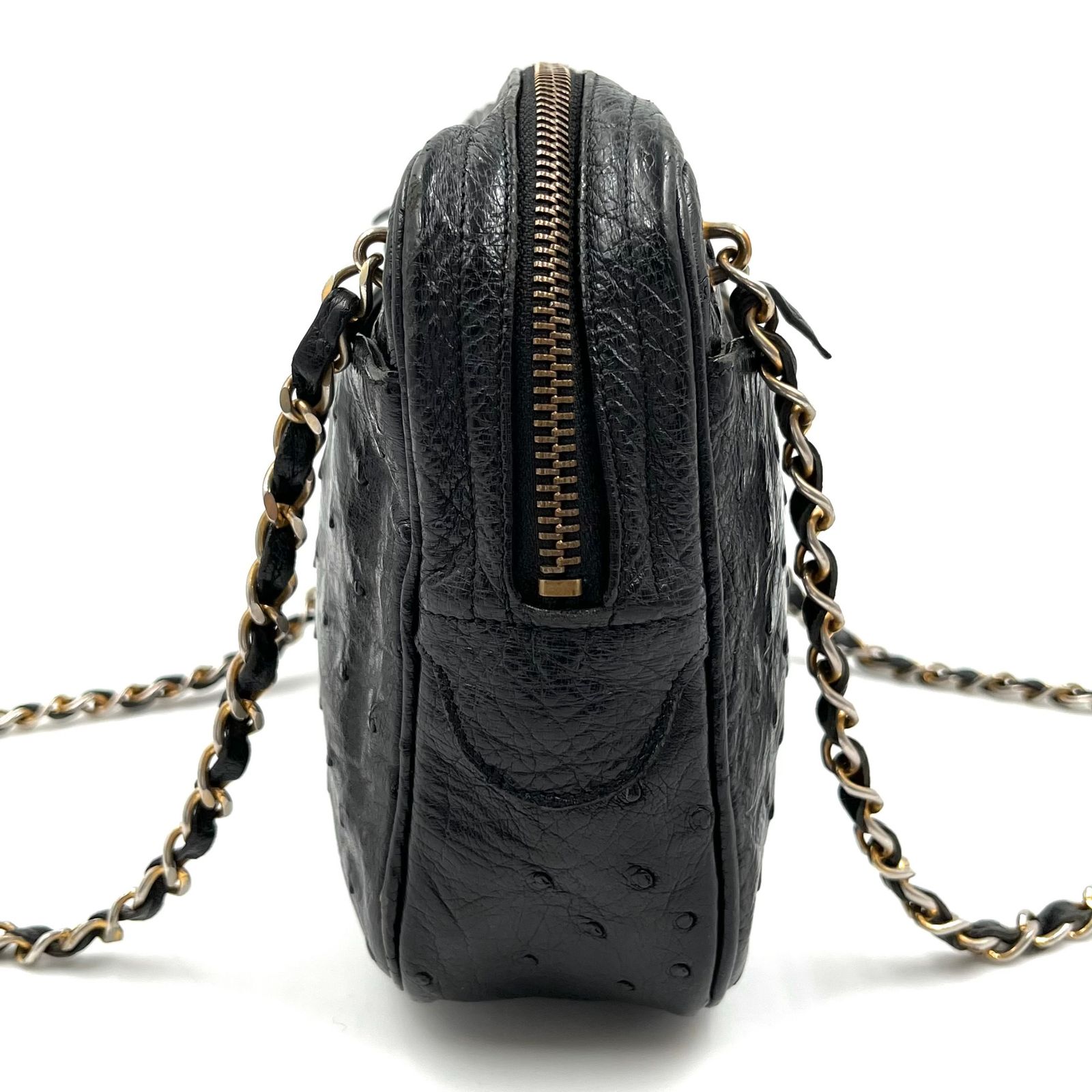 CHANEL オーストリッチレザー ショルダーバッグ シャネル 美品】CHANEL シャネル オーストリッチ ブラック ショルダー