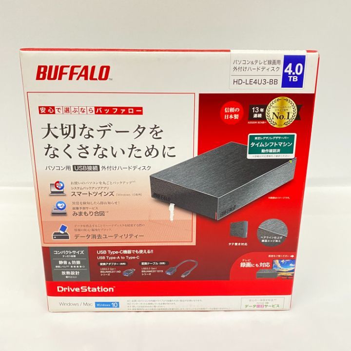 BUFFALO USB3.1(Gen.1)対応 外付けHDD 4TB ブラック HD-LD4.0U3-BKA
