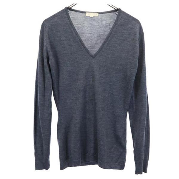 ジョンスメドレー ウール 長袖 Vネック セーター S グレー JOHN SMEDLEY ニット メンズ 古着 【231130】