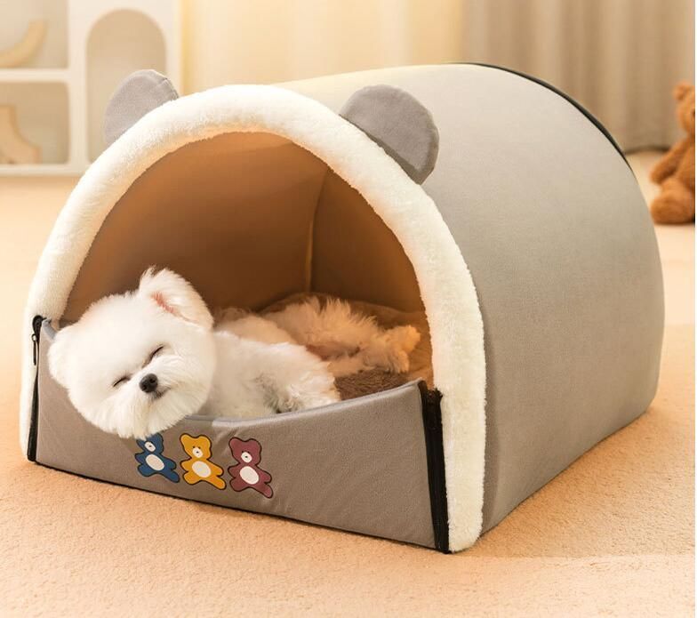 ドーム型 犬猫用ベッド ペットハウス ペットベッド 犬の巣 2WAY クッション付き 取り外して 滑り止め 保温 通年用 柔らか 寝具 洗える Mサイズ 防水  nee3e590678