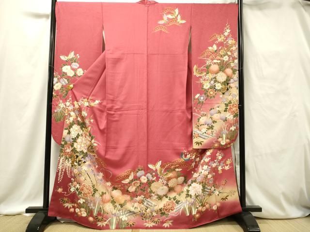 a677＋　C774正絹　振袖　金駒刺繍　金彩　着物 平和屋着物□豪華振袖 駒刺繍 花蝶文 暈し染め 金彩 正絹 逸品