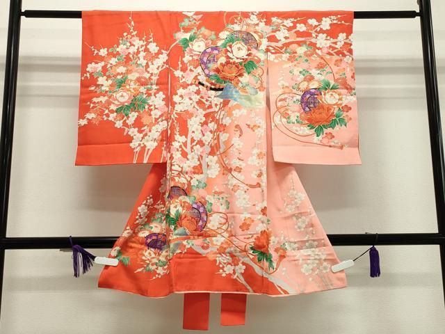 平和屋着物女の子　祝着　産着　初着　のしめ　お宮詣り　駒刺繍　鼓花文　暈し染め　金彩　逸品　CAAH8638gh