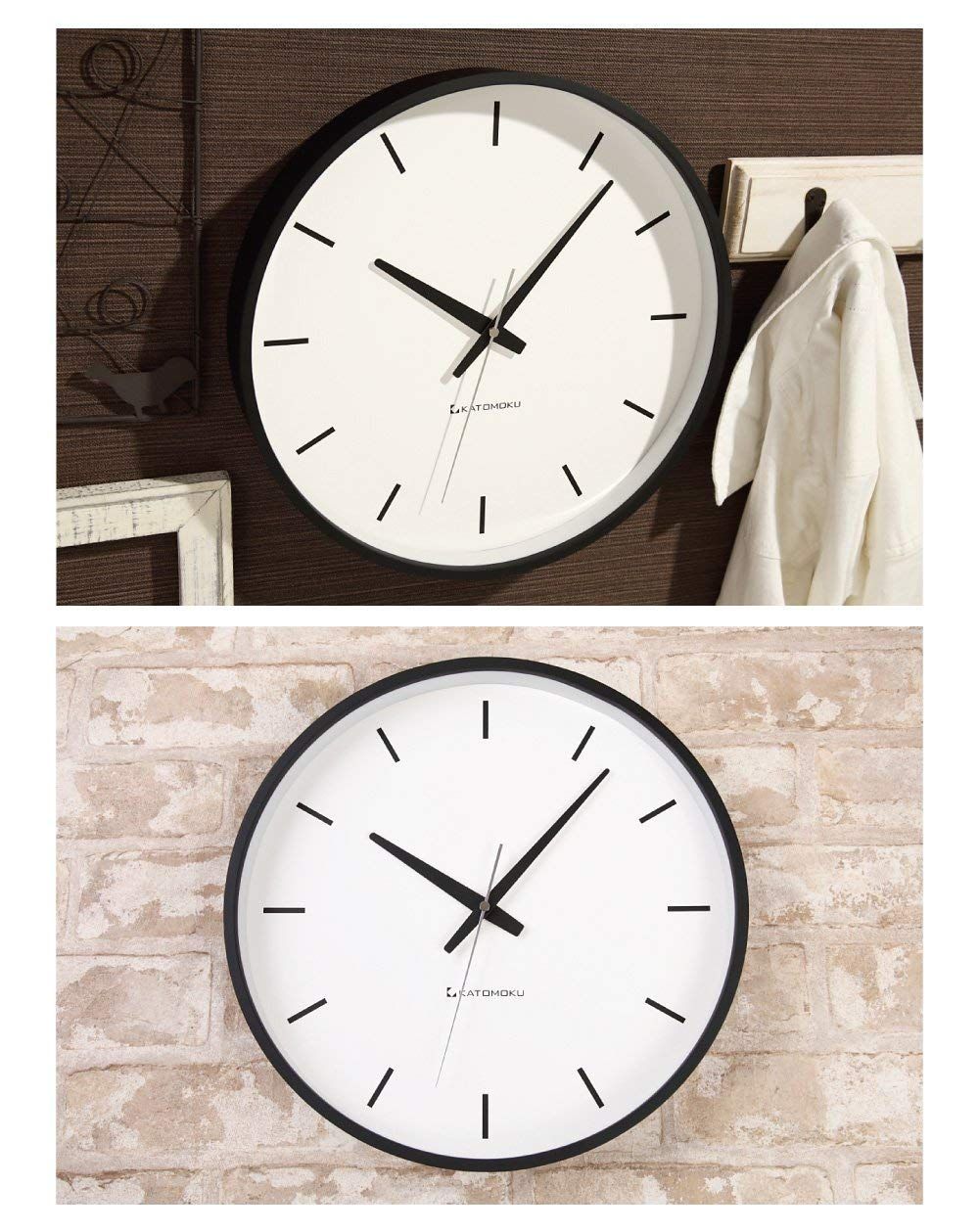 wall clock ブラック plywood 電波時計 連続秒針 KATOMOKU km-49BRC