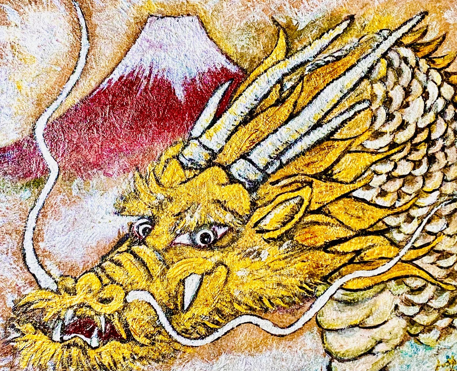 開運絵画 龍神 ラピスラズリ 赤富士 ご来光 金・銀龍