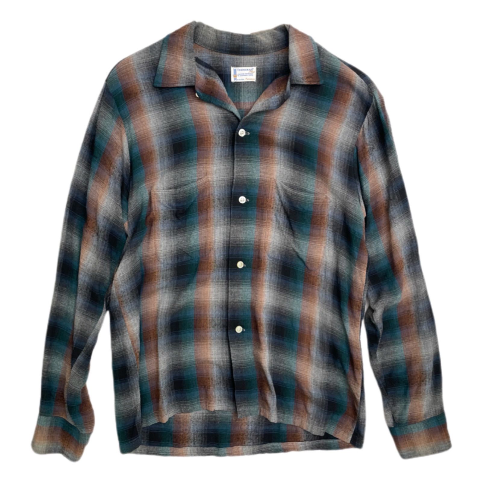 60s TOWNCRAFT Rayon Shirt Ombre Check - www.vanroonliving.com