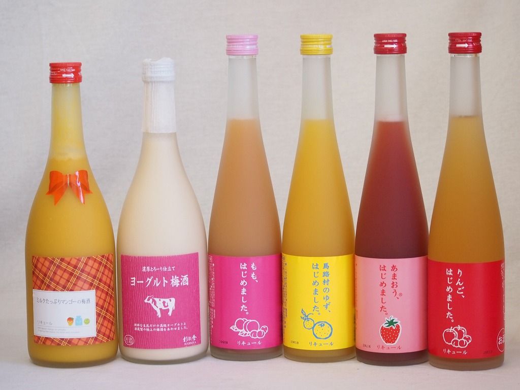 果物梅酒6本セット あまおう梅酒 ミルクたっぷりマンゴーの梅酒 もも梅酒 ヨーグルト梅酒 福岡 りんご梅酒 馬路村のゆず梅酒 500ml×4本 720ml×2本