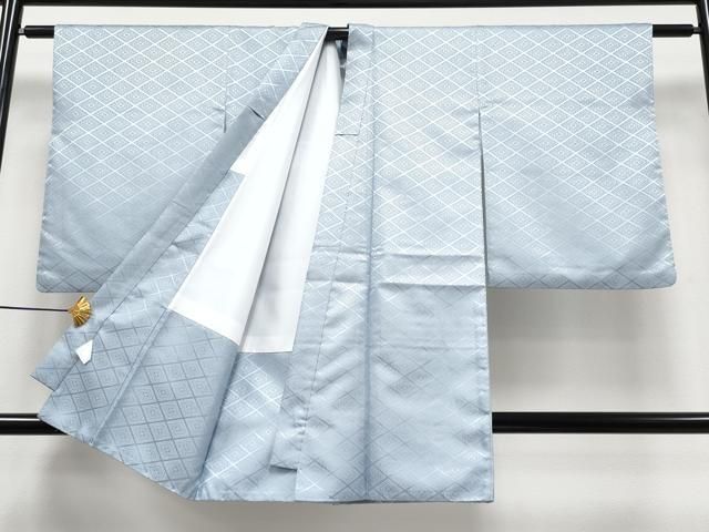 平和屋着物 上 男性 袴下着物 紋付き羽織セット 舞台衣装 菱地紋 灰青色地 洗える着物 s 5