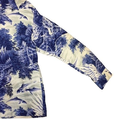 SUN SURF サンサーフ 鷹 鮎柄 HARKS タカ アロハシャツ 開襟 ハワイアンシャツ 和柄 メンズ 長袖 M 東洋 日本製 SUN SURF サンサーフ 鷹 鮎柄 HARKS タカ アロハシャツ 開襟