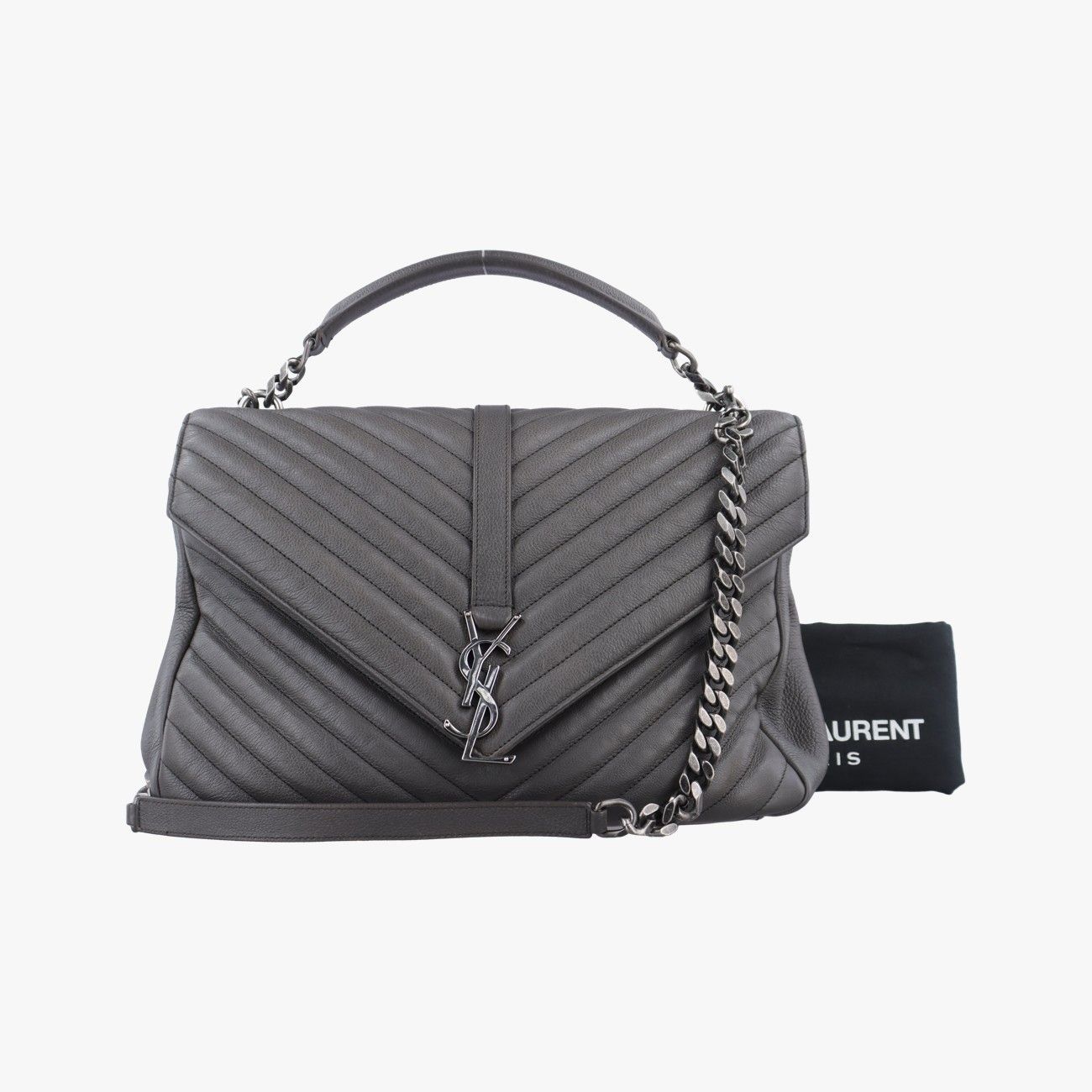 イヴサンローランYves Saint Laurentカレッジ グレー レザー 392738 LND392738.0616