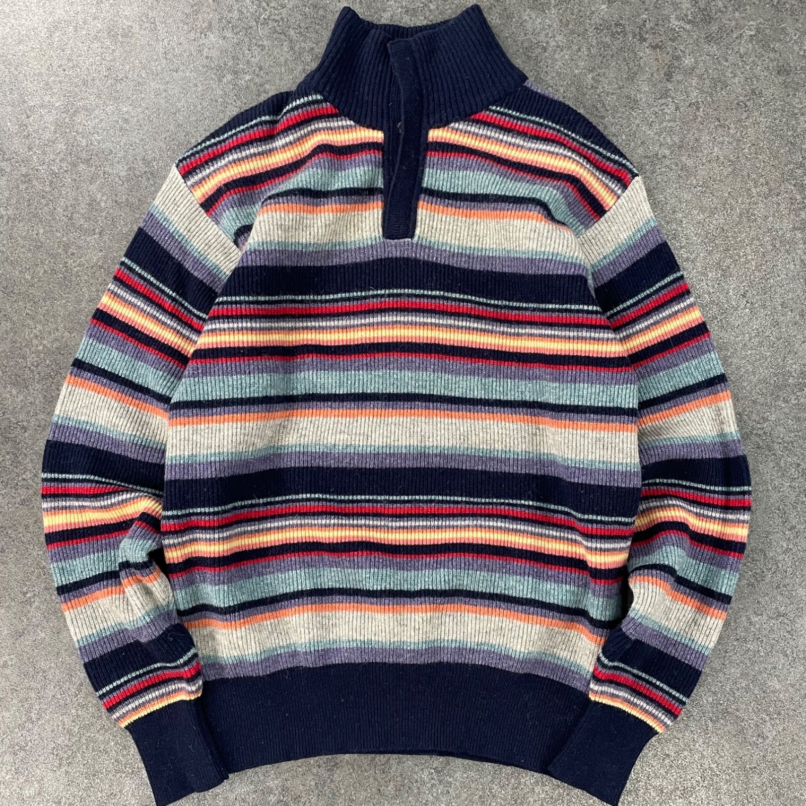 CHAPS RALPH LAUREN チャップス ラルフローレン カシミヤ混 長袖 ニット プルオーバー ハーフボタン ボーダー マルチカラー メンズ