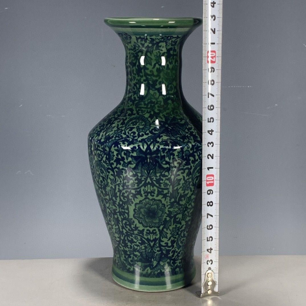 大清雍正 緑釉纏枝花盤口瓶 景徳鎮 陶磁器 装飾品 現代工芸品