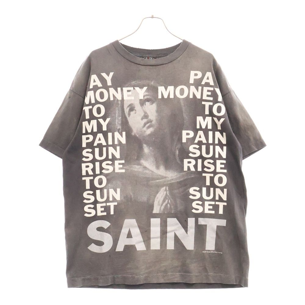 SAINT MICHAEL セントマイケル 24SS PAY MONEY TO MY PAIN PTP SS TEE STAY REAL キリストプリント ダメージ加工半袖Tシャツ グレー SM-YS8-0000-C49