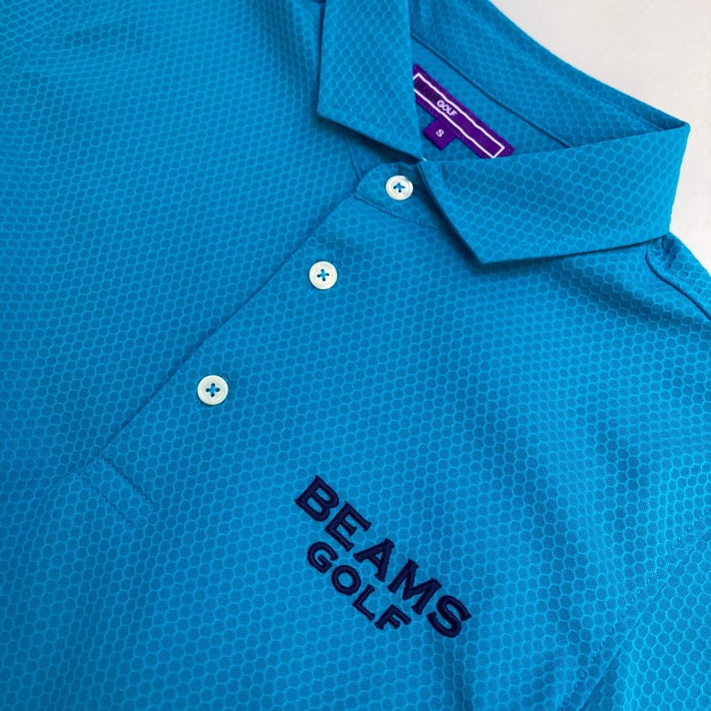 サイズ：S BEAMS GOLF ビームスゴルフ  半袖ポロシャツ 総柄 ブルー系 [240101487245] ゴルフウェア メンズ ストスト サイズ：S BEAMS GOLF ビームスゴルフ 半袖ポロシャツ 総柄