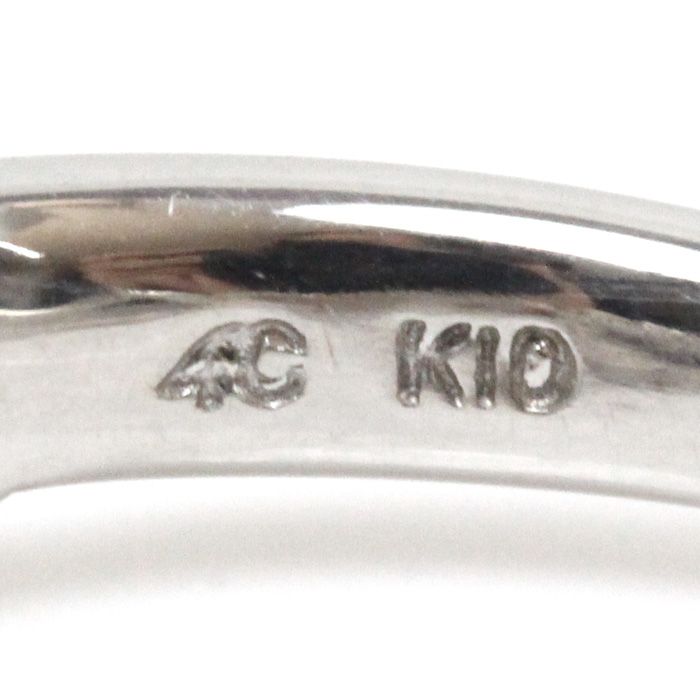 4℃ ヨンドシー K10WG ホワイトゴールド ハート リング・指輪 ダイヤモンド 10号 2.7g レディース【美品】