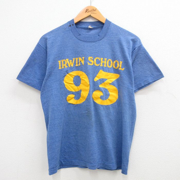 L/古着 スクリーンスターズ 半袖 ビンテージ Tシャツ メンズ 80s アーウィン クルーネック 紺 ネイビー 薄霜降り 24may18 中古