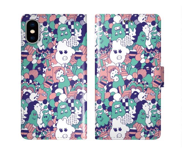 [arrows Be F-04K] iPhone15 ケース スカラー スマホケース 手帳型 iPhone16 ケース iPhone 16 15 14 13 SE 第3世代 第2世代 スマホカバー 全機種対応 手帳 ScoLar おばけ キャラ いっぱい ダイ