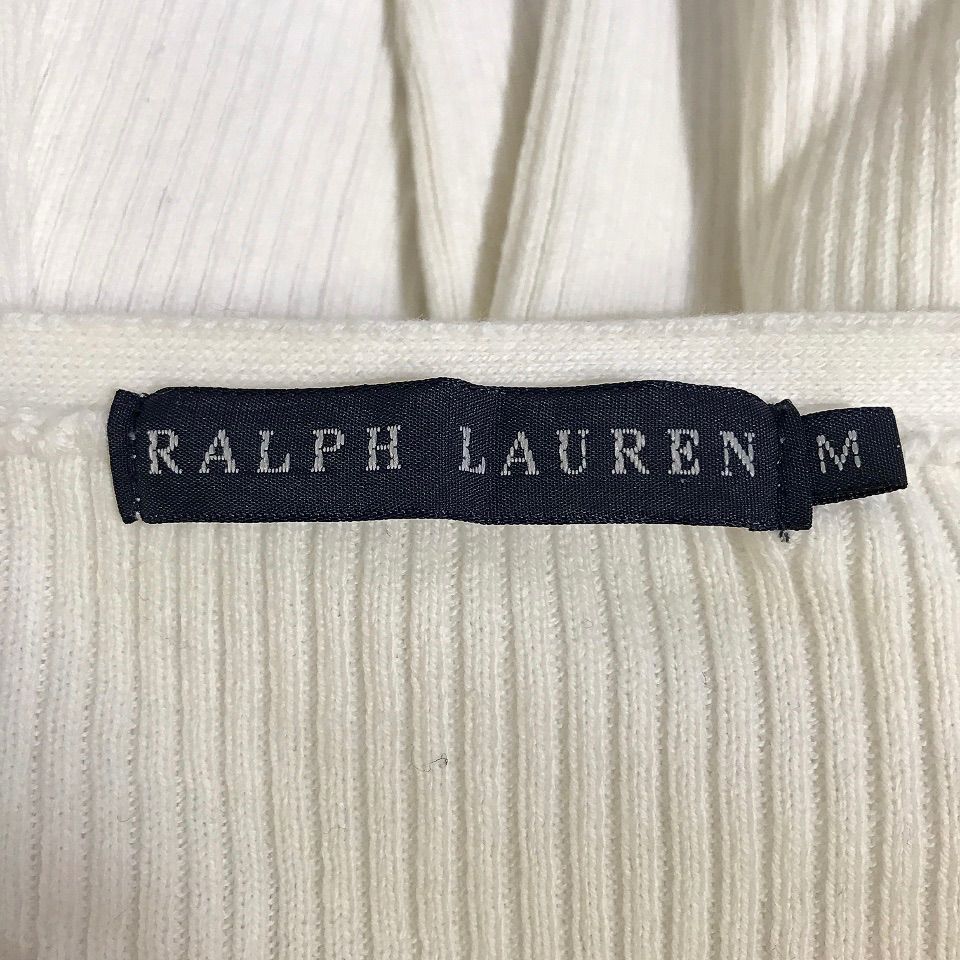 RALPH LAUREN ラルフローレン リブカーディガン Vネック ホワイト レディース M