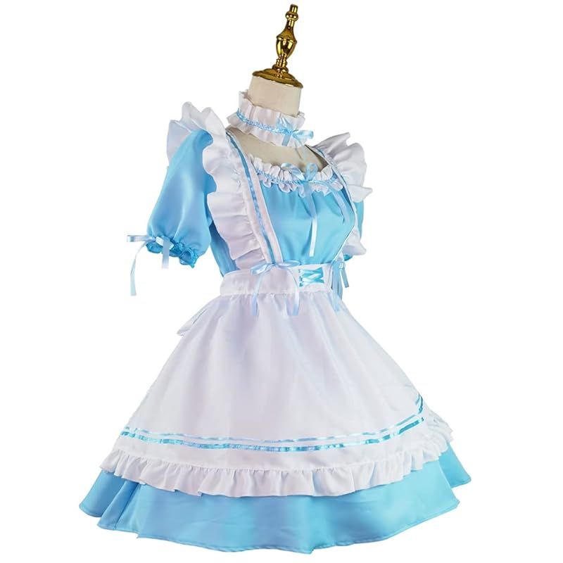 [FULINE] メイド 服 半袖 コスプレ 衣装 ロリータ 服 ロリータ ドレス COSPLAY LOLITA プリンセス ドレス フリル 大きいサイズ ブルー M 1