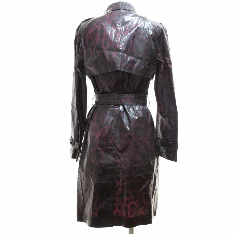 ドルチェ-ガッバーナ ドルガバ DOLCE-GABBANA イタリア製 シルクプリント トレンチコート ベルト有 レオパード柄 ヒョウ柄 紫×黒 パープル×ブラック 42 約Lサイズ