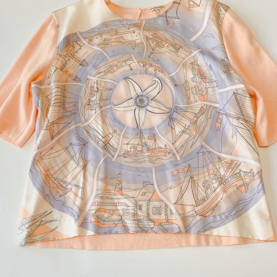  エルメス 海の仲間達 マルジェラ期 絹 半袖 ニットL レディース トップス 半袖(Tシャツ) Tシャツ カットソー