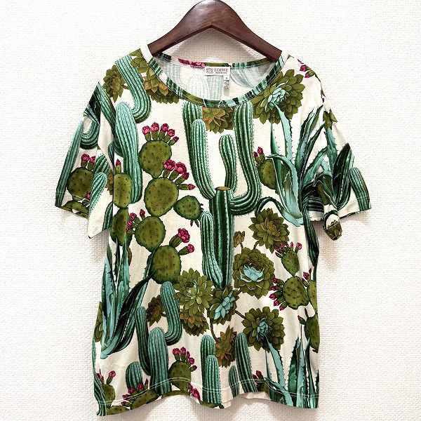 snc ロエベ LOEWE Tシャツ S 白 緑 ピンク カットソー 半袖 サボテン柄 レディース 918577