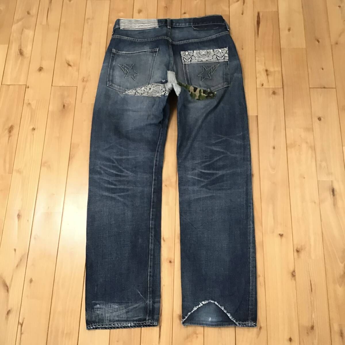 BAPE DAMAGE DENIM PANTS Mサイズ a bathing ape ABC camo ダメージ