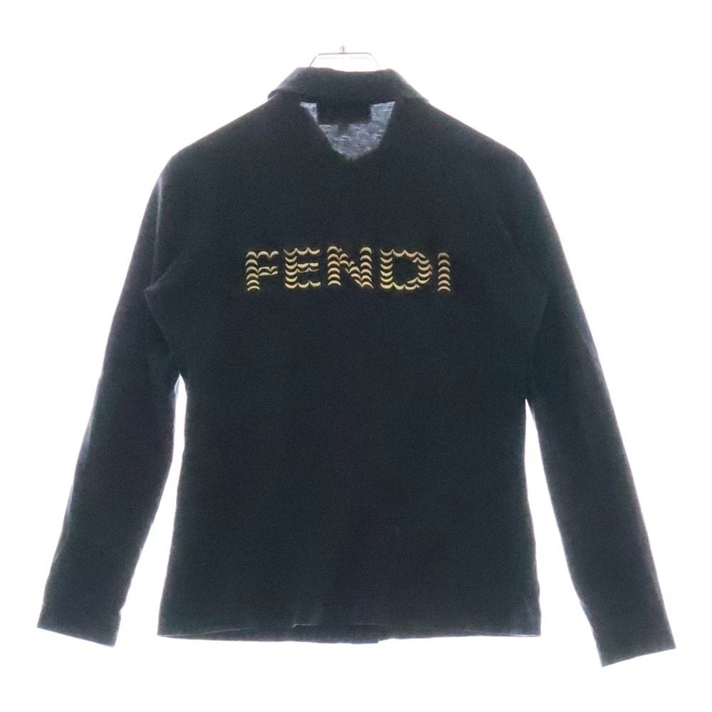 FENDI (フェンディ) ロゴ刺繍 コットン カラー カーディガン ブラック
