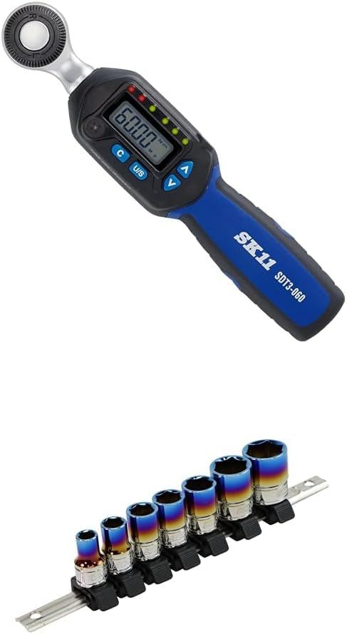 SK11 エスケー11 デジタルトルクレンチ 差込角 9.5mm 3~60N m SDT3-060 - ソケットセット 8|10|12|13|14|17|19mm 差込角9.5mm 3|8インチ SHS307M-P セット買い