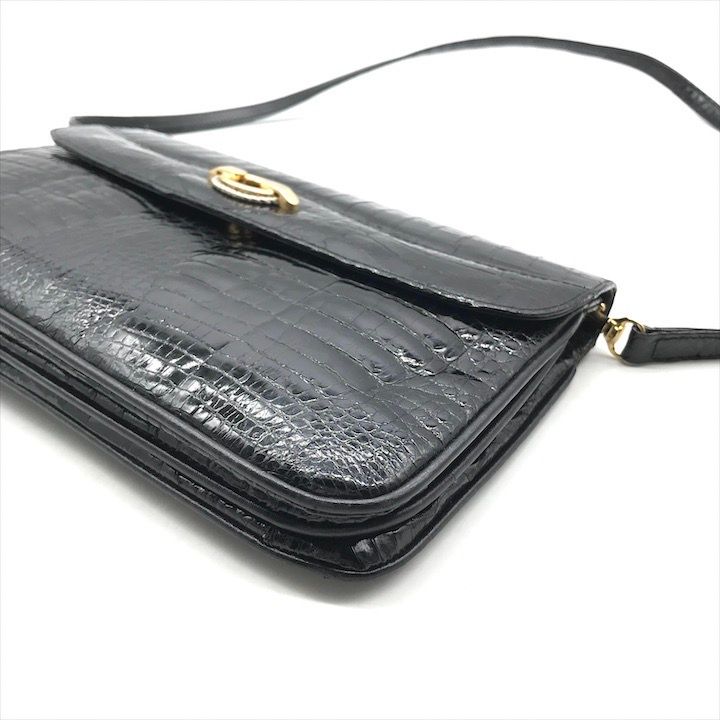 美品 MARIO CARUSO 本クロコダイル レザー クラッチ 2WAY ショルダー バッグ ブラック センター割り m12939 美品 MARIO CARUSO 本クロコダイル レザー クラッチ 2WAY ショルダー