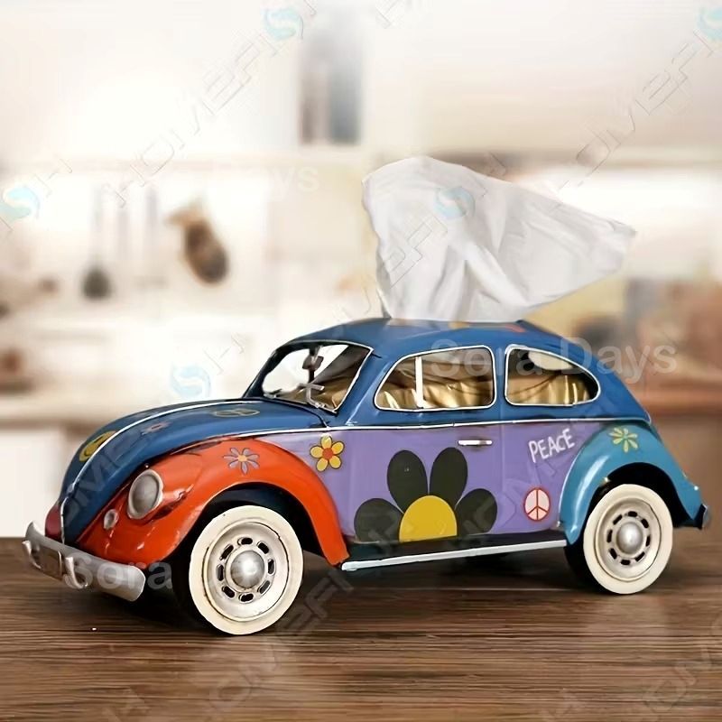 ティッシュケース 車型 ヴィンテージアメリカン風 レトロ アイアン製 おしゃれ クラシック アンティーク風 モダン ポップ インテリア 北欧 リビング 装飾 小物収納 デコレーション ティッシュボックス 33×13×13cm ピンク レッド ブルー NEXPOTALLINN_EU