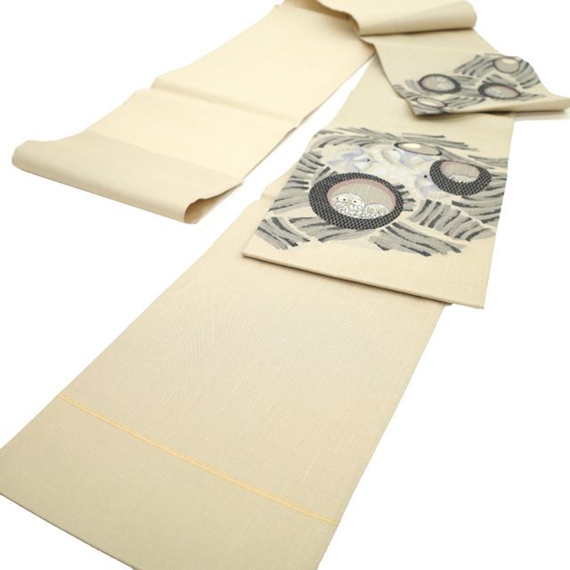 中古】 袋帯 リサイクル 京都 しょうざん 正絹 紬 金糸 薄ベージュ色