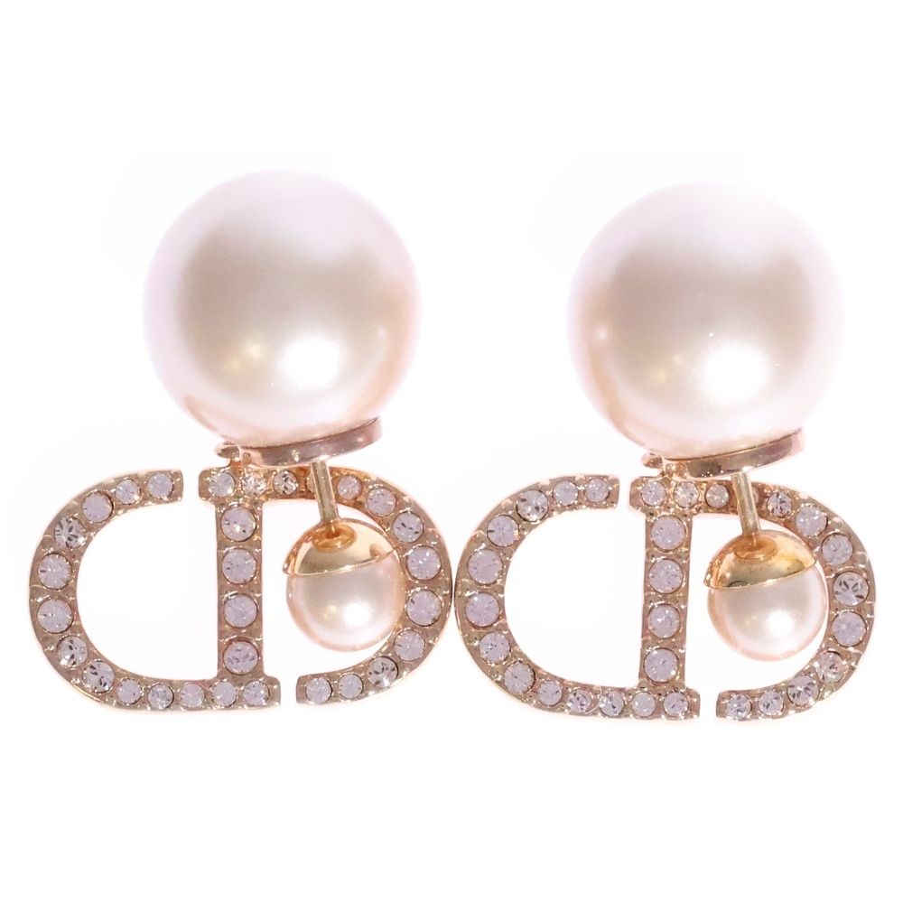 Christian Dior クリスチャンディオール CDロゴ ラインストーン フェイクパール ピアス イヤー ピンク