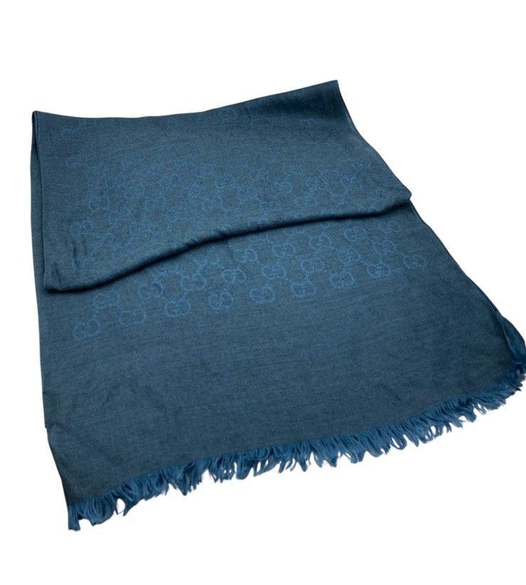 GUCCI グッチ GG柄 シルク混 ストール ネイビー 中古 D4
