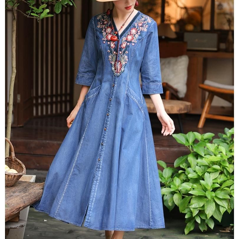 お出かけ ロングデニム上品
