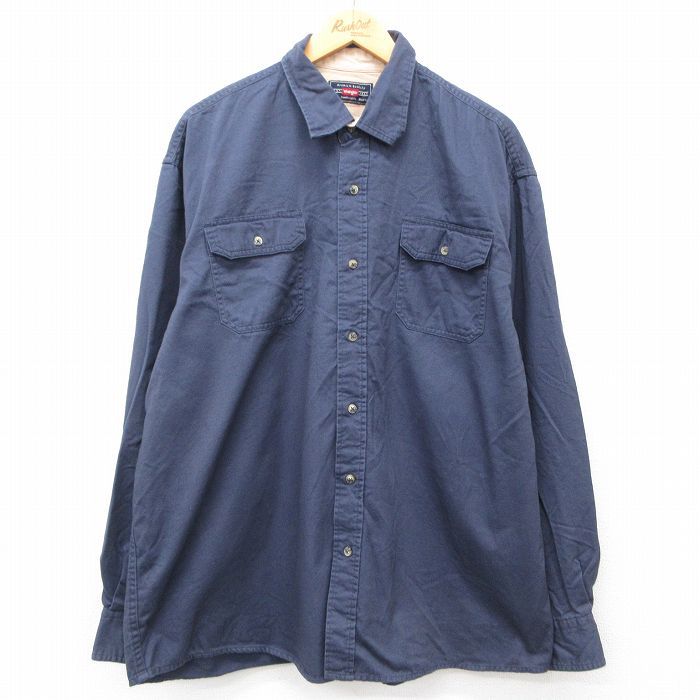 XL/古着 ラングラー 長袖 シャツ メンズ 大きいサイズ コットン 紺 ネイビー 24sep17 中古 トップス