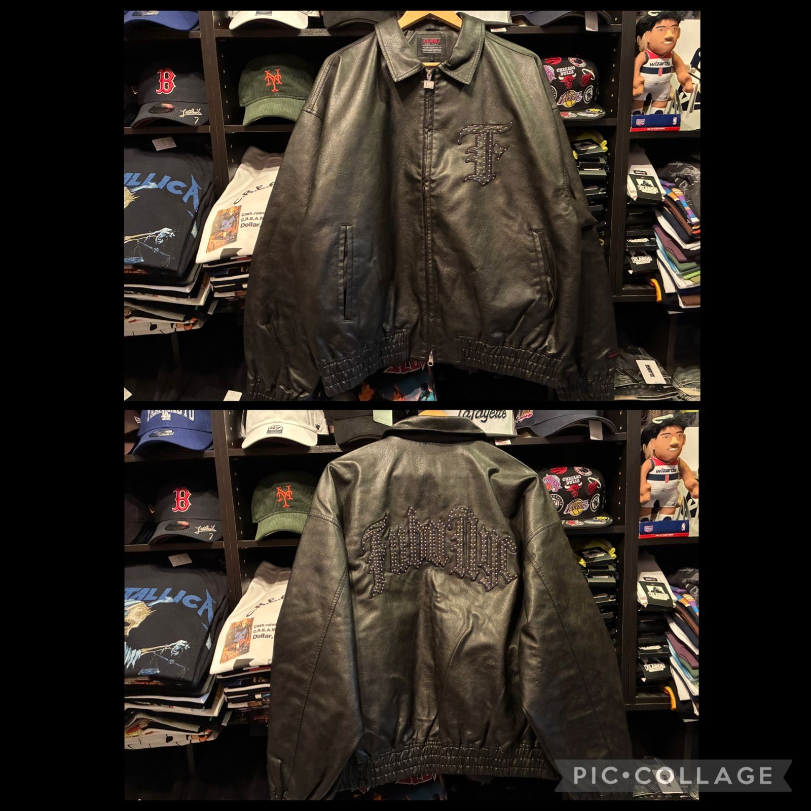 FUBU フブ ジャケット FAUX LEATHER STUDS PATCH JACKET FAM-52302 BLACK Mサイズ