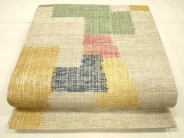 平和屋着物＊夏物 九寸名古屋帯 短冊花文 金銀糸 正絹 逸品