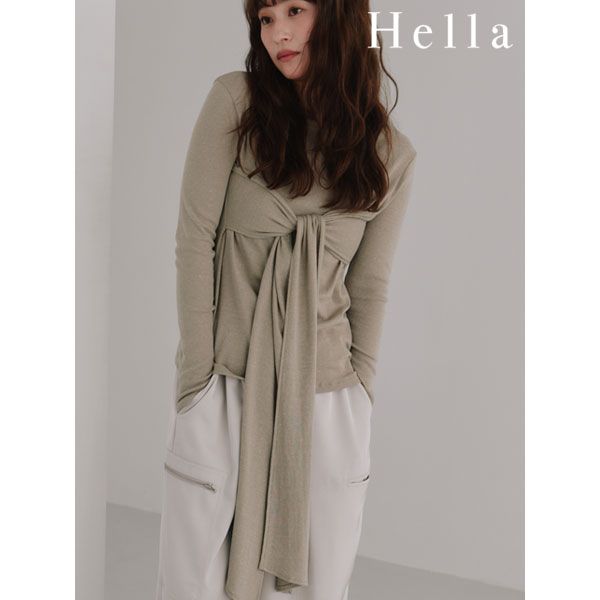 ヘラ Hella 25秋冬 トップス back tie napped tops ブラックタイナップドトップス ミドル丈 長袖 h253-12