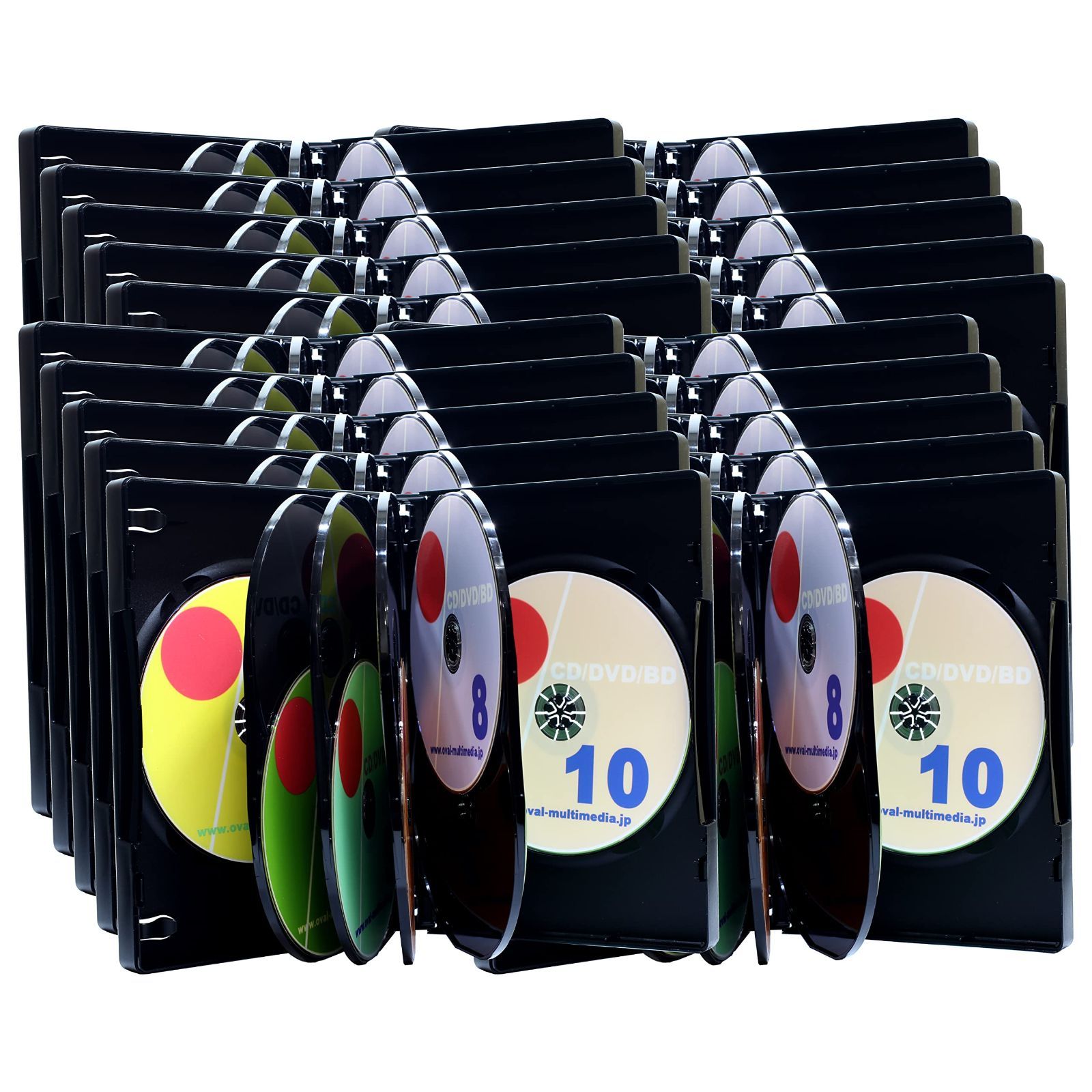 【新着商品】27mm厚 グロスブラック 10枚収納 DVDトールケース 52個 DVDケース ブルーレイケースとしても最適 オーバルマルチメディア