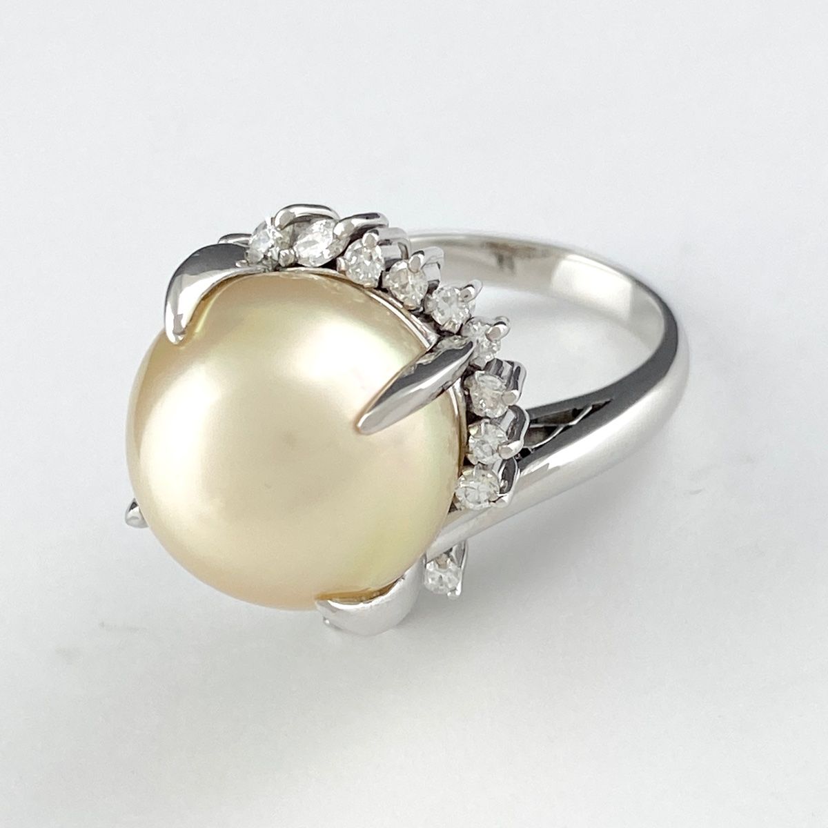 パール デザインリング プラチナ メレダイヤ 真珠 指輪 リング 15号 