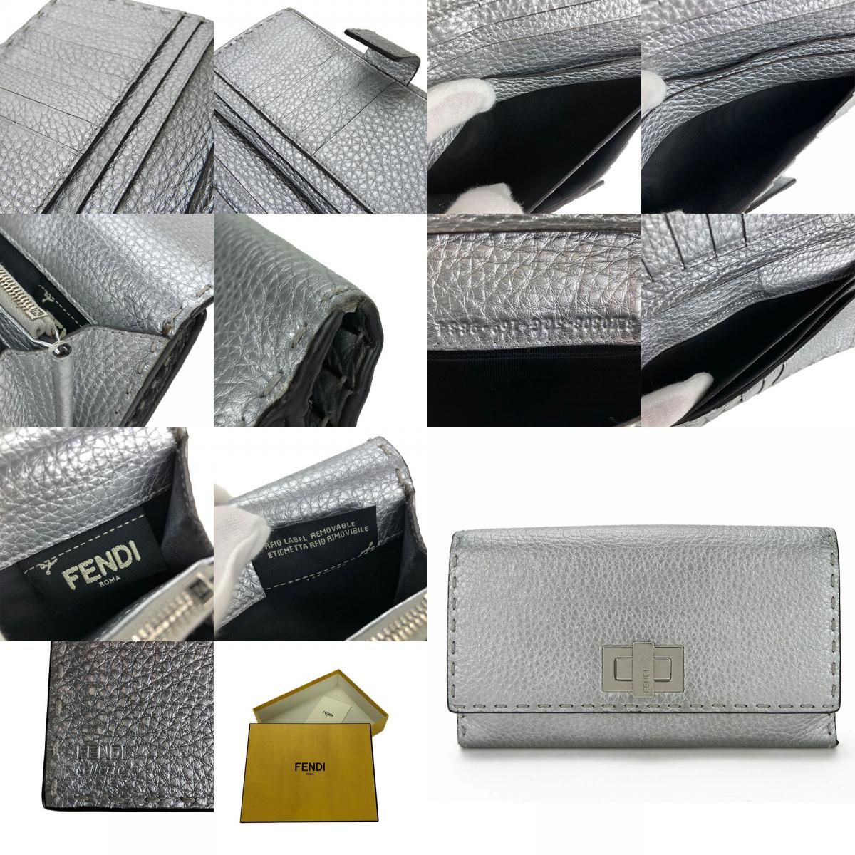 中古】 フェンディ 長財布 8M0308 セレリア レザー シルバー シルバー