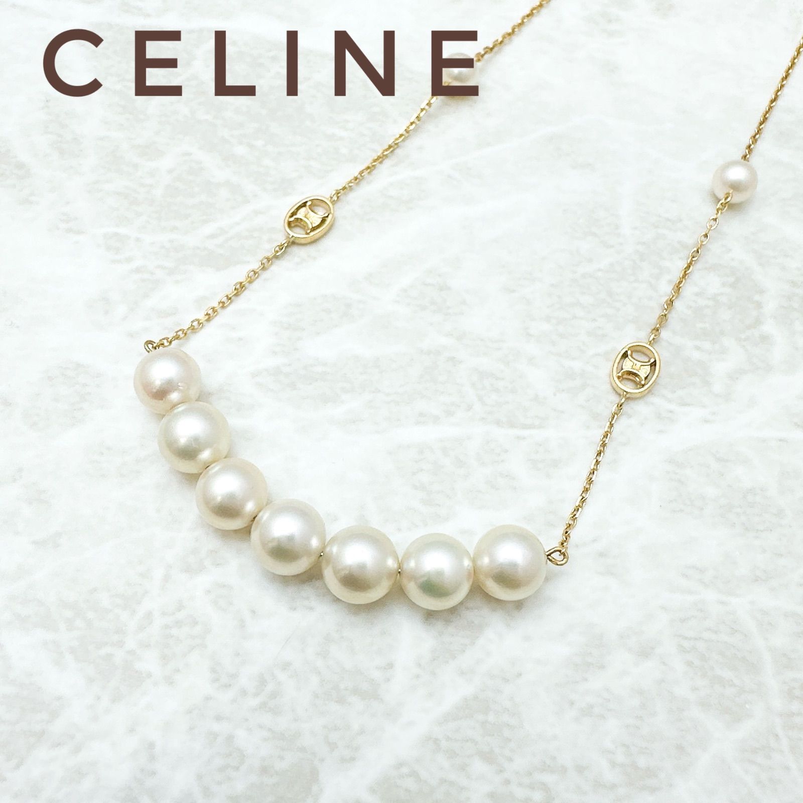 CELINE パール イエローゴールド ネックレス 約50cm U