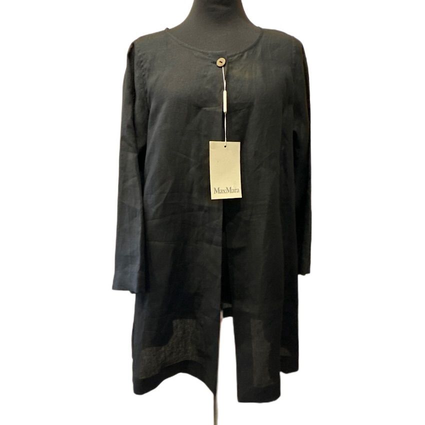 MaxMara マックスマーラ リネン ノーカラー ジャケット ブラック タグ 