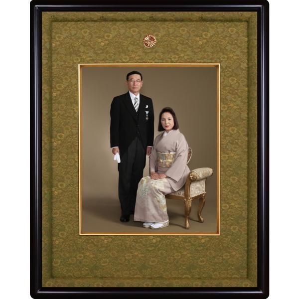 叙勲額縁 勲記 褒章 木製フレーム 写真額四ッ切サイズ 32タイプ叙勲額セピア 32-5