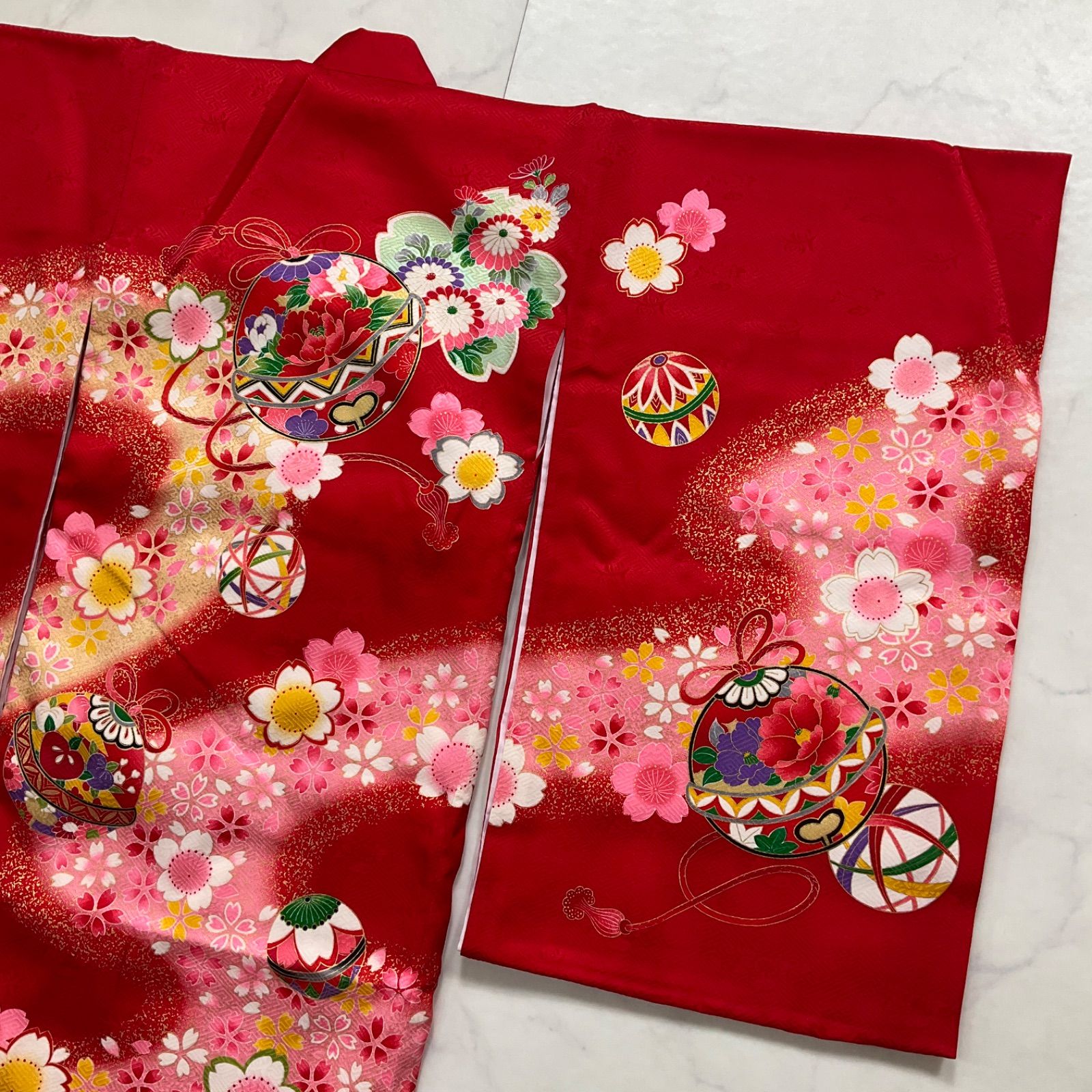 【最終値下げ】お宮参り 女の子 産着 七五三 着物 子供着物 長襦袢付き【美品】 お宮参り 着物 女の子[大桜柄 青色] 産着セット(紐付きの